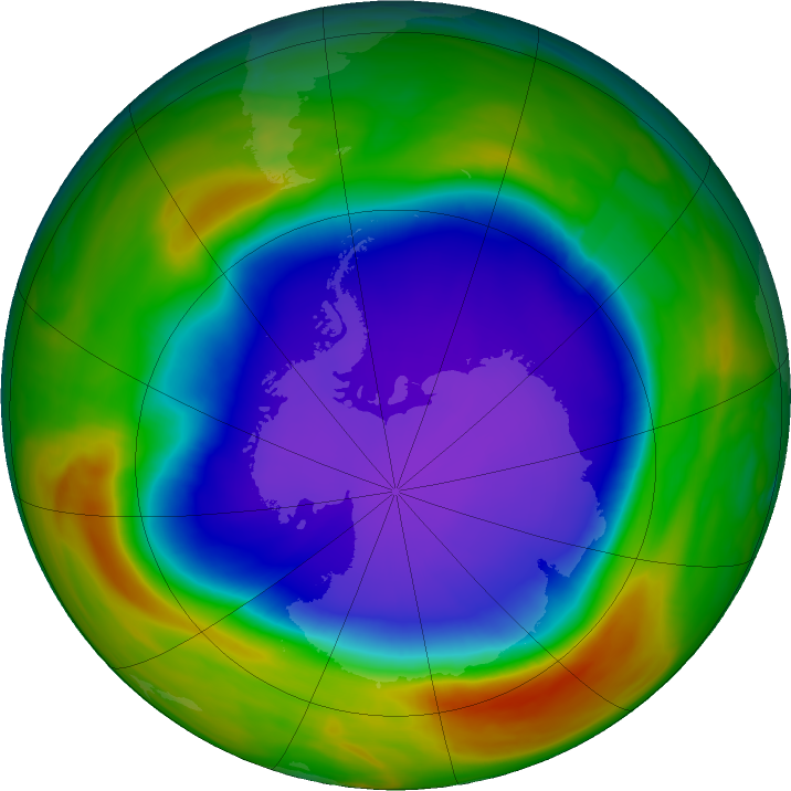 Antarctic ozone map for 15 October 2018